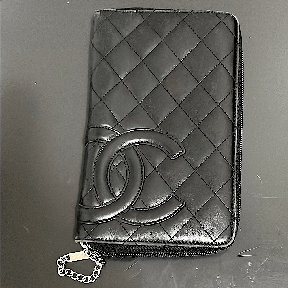 Calfskin Cambon Zip Around Organizer Wallet Black